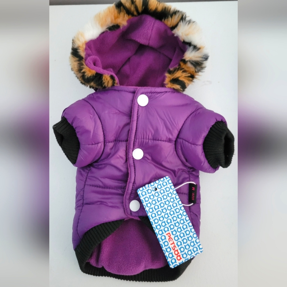Petsoo Purple Hooded Dog Jacket with Faux Fur Trim -small Dog